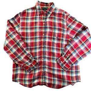 LAUREN‎ Ralph Lauren Women's Plaid Linen Long Sleeve Button Down Shirt Size L